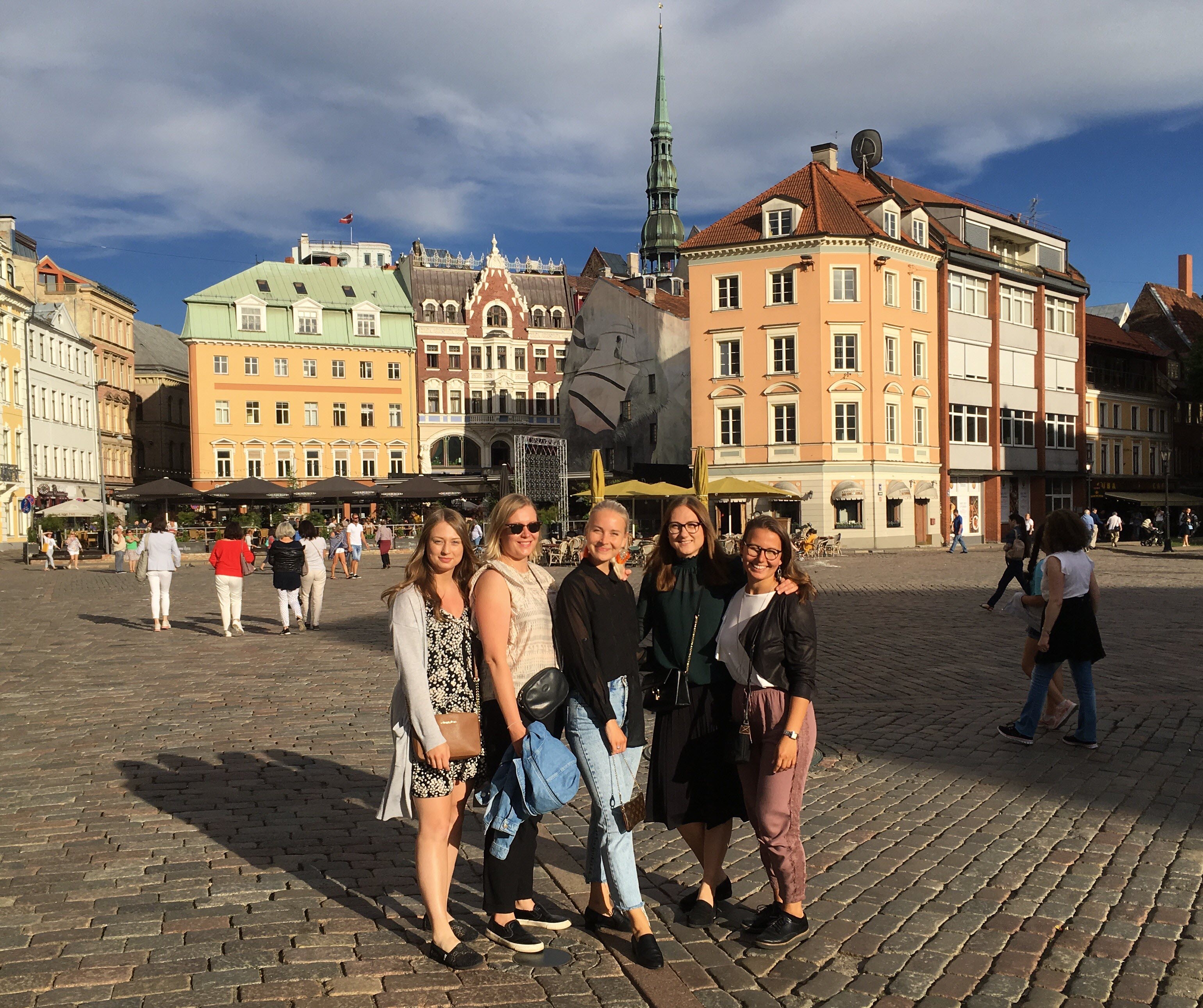 Heidi (left), Katja, Noora, Mari and Sanna’s first evening in Riga